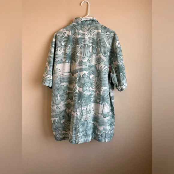 Trader Bay Washable  Mens XL Green/White Floral Button Short Sleeve Hawaii Shirt - Picture 2 of 12